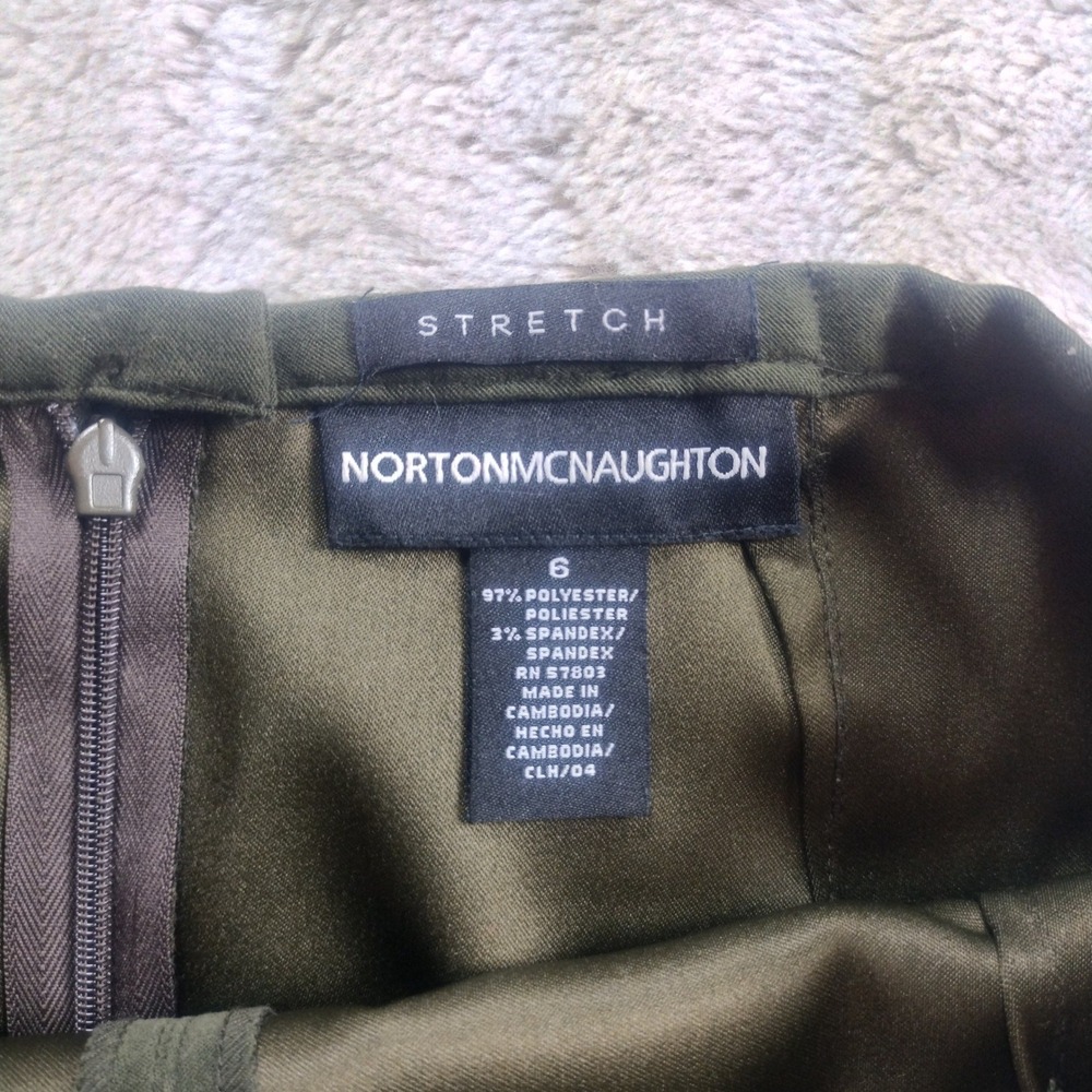 Norton McNaughton Midi Skirt Women's 6 Olive Green Faux Suede Stretch - Picture 6 of 8